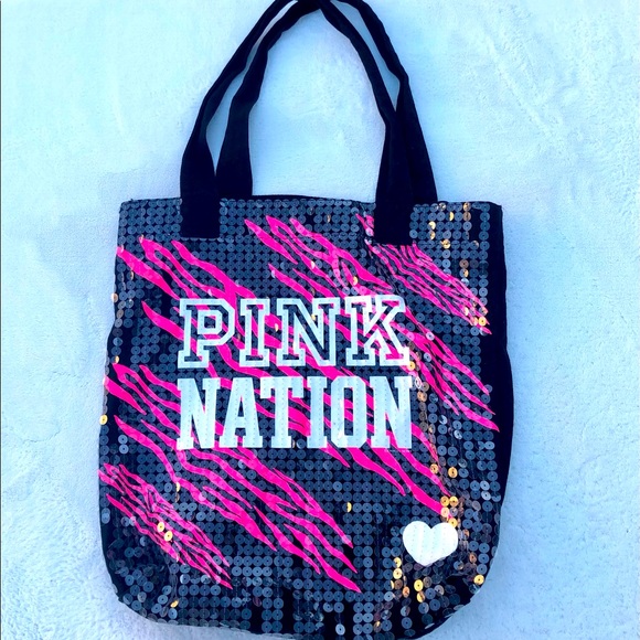PINK Victoria's Secret Bags Pink Nation Tote Bag Black Sequins